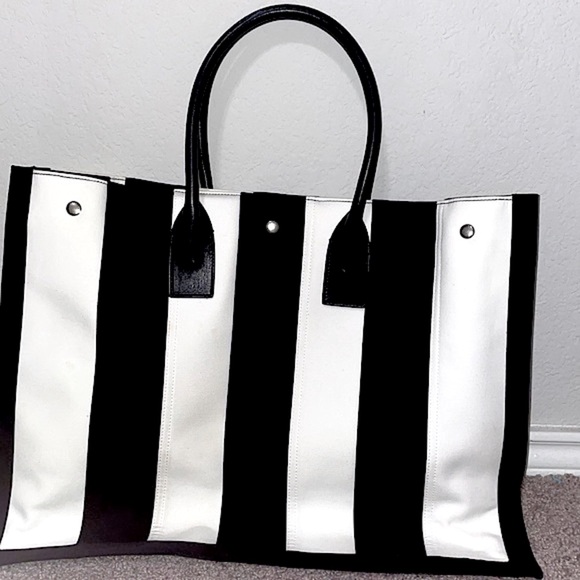 NEW RARE SAINT LAURENT Rive Gauche YSL Cabas Striped large Tote bag - Picture 4 of 10